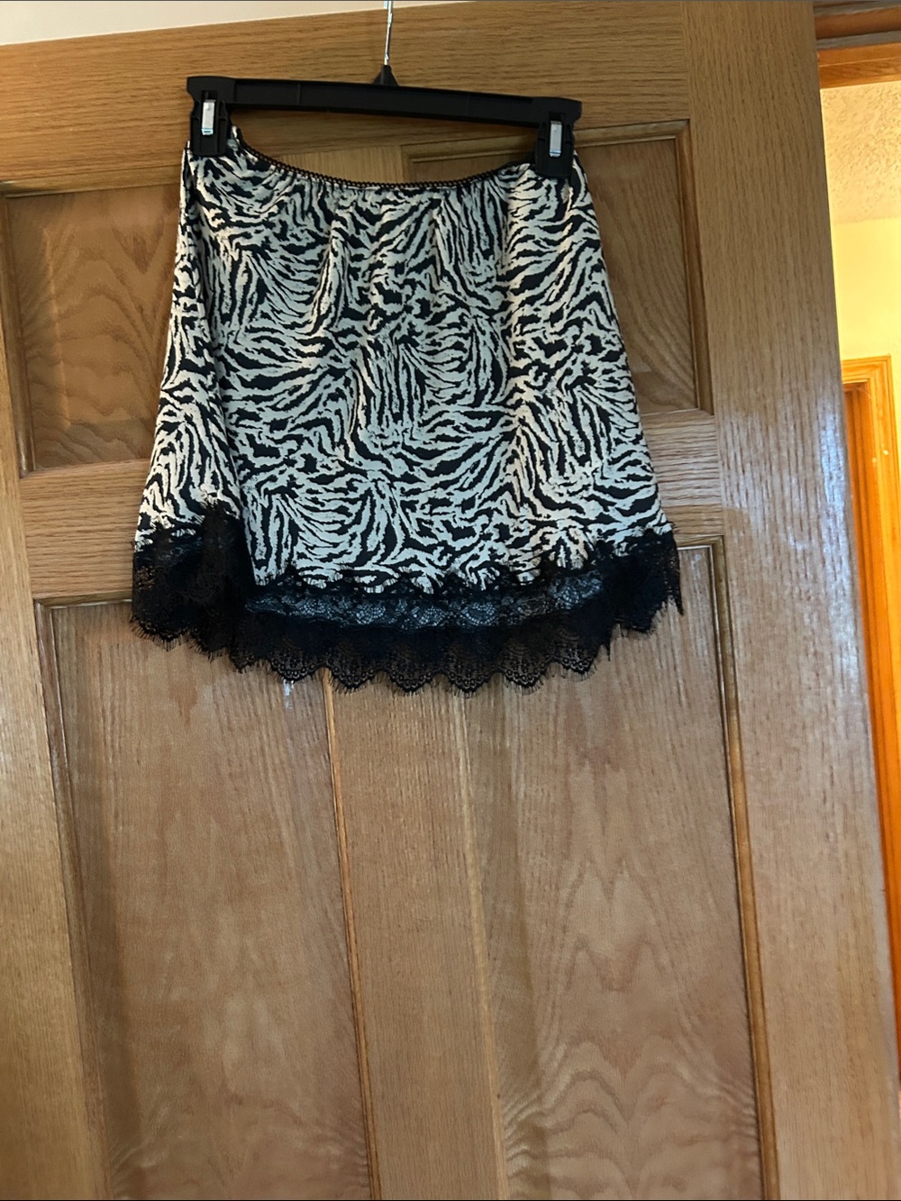 aerie Black & White Zebra-Print Mini Skirt with Lace Hem